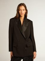 Women's tuxedo jacket in black wool gabardine - Image 2