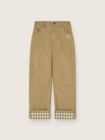 Kids' chino pants in beige cotton with check turn-ups