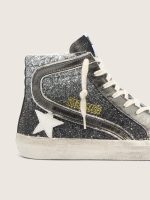 Women's Slide in black and silver glitter with leather star and metallic flash - Image 4