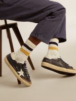 Aged-white socks with distressed details and two-tone stripes - Image 5