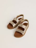 Noa Junior sandals in micro-glitter and platinum leather - Image 2