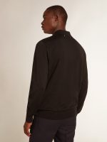 Men's long-sleeved polo shirt in black merino wool - Image 4