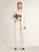 Single-breasted oversize jacket in white with silk effect and embroidery - Image 3