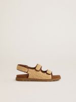 Noa Junior sandals in beige raffia and brown leather