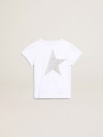 White and silver T-shirt with logo and maxi star in silver glitter - Image 2