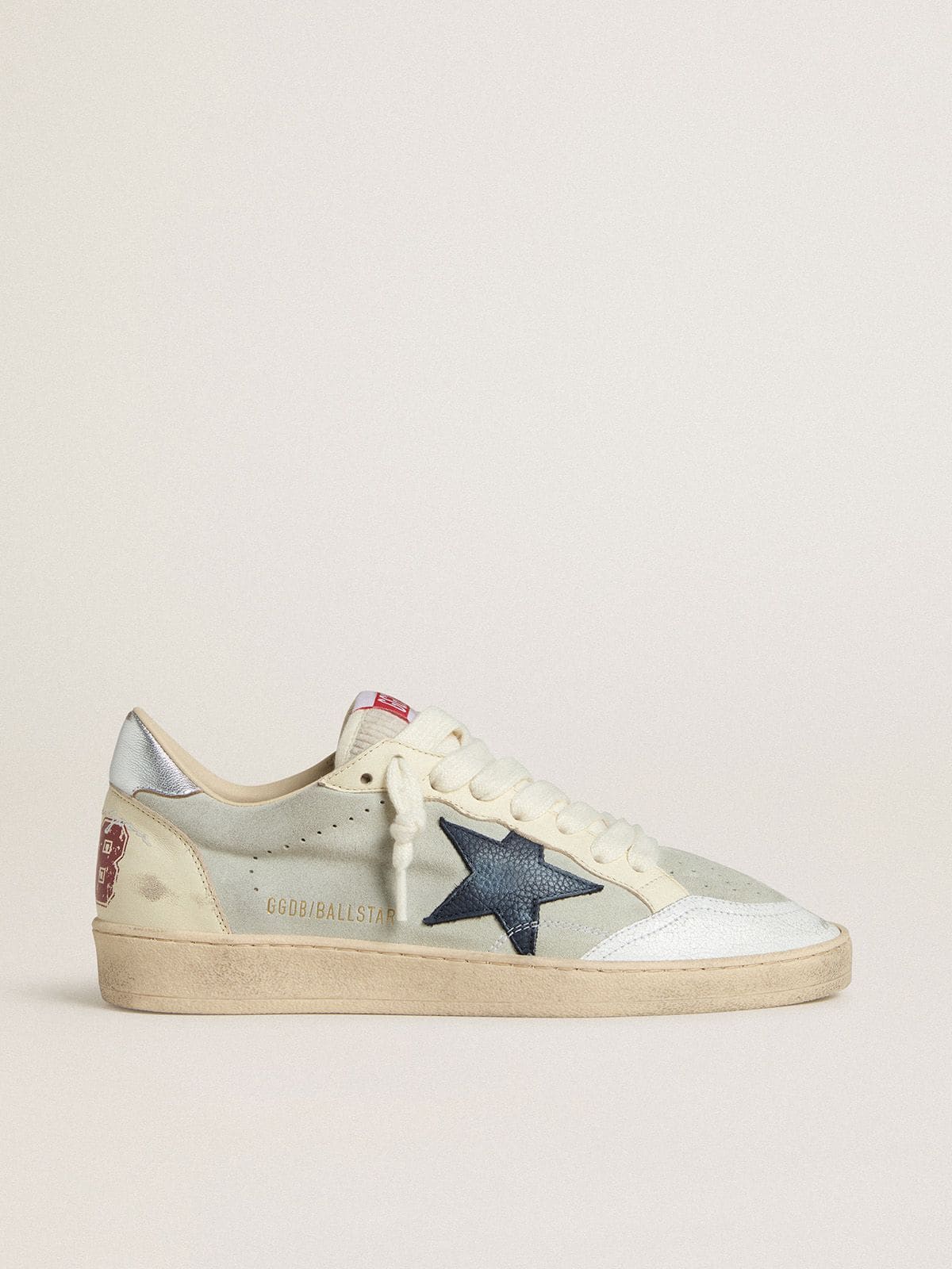 87c4efe5c639b7396fbb693deebaad9b5ae045007df1de8ec1cf82bd6ebd6167 Men's Ball Star in gray suede with blue nubuck star and laminated leather heel tab - Image 1