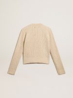 Cropped round-neck sweater in beige wool with all-over crystals - Image 6