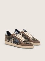 Women's Ball Star LAB in brown matelass�� velvet with rhinestones and black leather star - Image 2