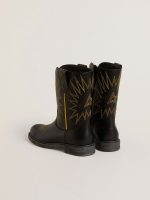 Wish Junior boots in black leather with yellow star embroidery - Image 4