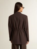 Women's double-breasted blazer in dark brown wool with thin stripe pattern - Image 4