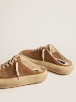 Women's Space-Star Sabot shoes in tobacco-colored suede with shearling lining - Image 5