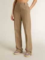 Women's trousers in a sand-colored herringbone linen blend - Image 2