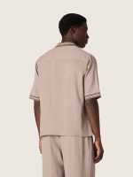 Men's short-sleeved shirt in gray cool wool with thin stripes - Image 6