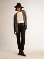 Women's m��lange gray cotton cardigan with logo on the back - Image 3