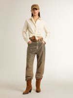 Women's khaki cotton pants with gradient Swarovski effect - Image 3