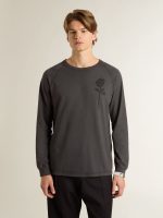 Men's T-shirt in anthracite-colored cotton with print on the chest - Image 2