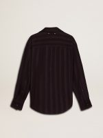 Women's black shirt with vertical stripes and side knot closure - Image 6