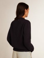 Women's round-neck sweater in dark blue cotton - Image 4