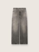 Women's boyfriend jeans in gray denim with silver gradient-effect studs