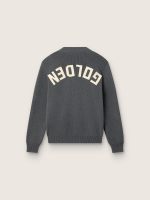 Women's round-neck sweater in dark gray cotton with logo on the back - Image 2