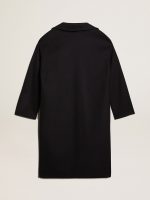 Women's single-breasted cocoon coat in dark blue wool with gold button - Image 5