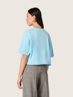 Women's cropped T-shirt in light blue cotton jersey with graphic print - Image 6