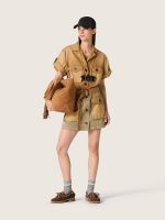 Women's safari dress in beige and military-green cotton with maxi pockets - Image 3