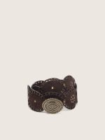 Oval belt in washed suede leather with studs