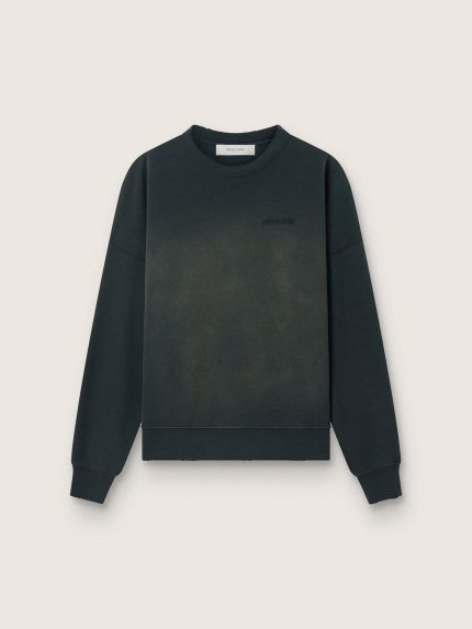 Unisex sweatshirt in worn black cotton with logo embroidery
