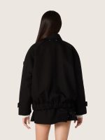 Women's oversized jacket in black cotton twill with floral sequin embroidery - Image 6