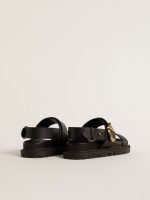 Women's Lucy sandal in glossy black leather with gold metal buckle - Image 4