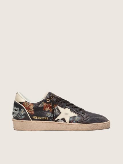 Women's Ball Star LTD in ebony nappa with multicolor embroidery and white star