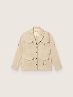 Women's safari jacket in beige viscose micro-chevron