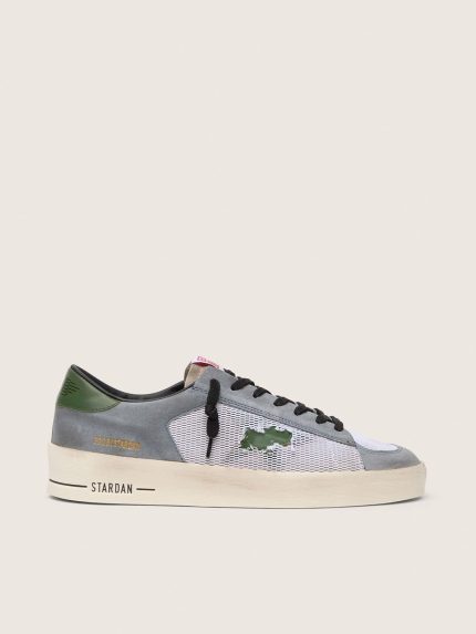 Men's Stardan in powder-blue suede with green leather star and heel tab