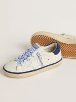 Junior Super-Star in white leather with blue suede heel tab - Image 4