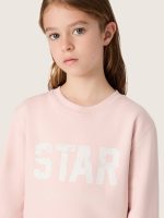 Girls' pink cotton sweatshirt with print and embroidered logo - Image 4
