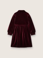 Girls' burgundy velvet-effect dress with embroidery on the front - Image 2