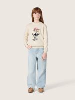 Golden girls' sweater in white cotton yarn with mascot embroidery - Image 3