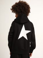 Boys' hooded sweatshirt in black with contrasting white stars - Image 4