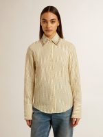 Ecru shirt with stripes and embroidered crystals - Image 2