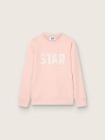 Girls' pink cotton sweatshirt with print and embroidered logo