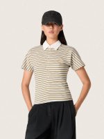 Women's polo T-shirt in striped jersey with contrast collar - Image 5