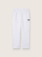 Boys' sweatpants in gray melange cotton fleece with print and logo