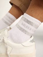 Unisex socks in white cotton with decorative crystals - Image 4