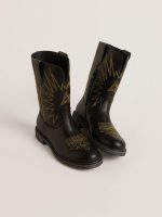Wish Teen boots in black leather with yellow star embroidery - Image 2