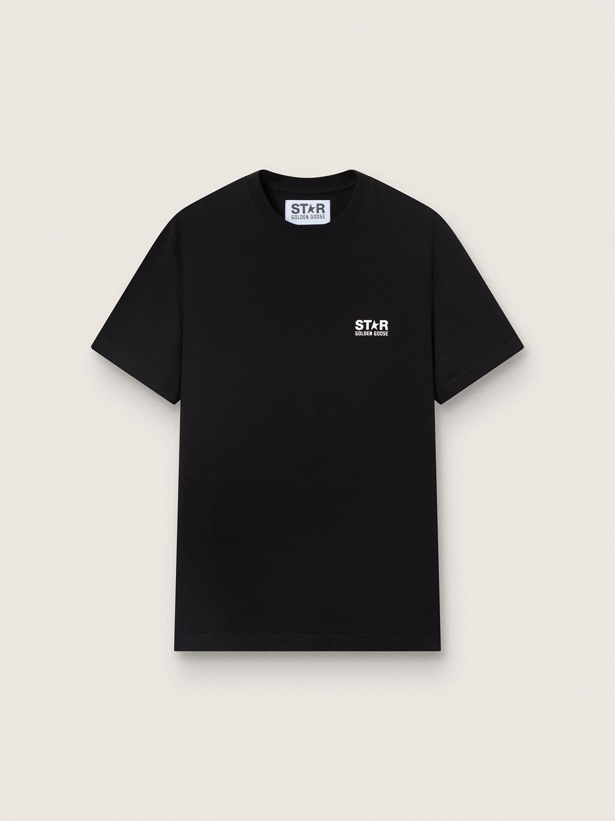 8fddecdec6c052b392eca7c9533b6a59646887acd1bdf8e3315a050bf3c7dbc0 Men's black T-shirt with contrasting white logo and star - Image 1