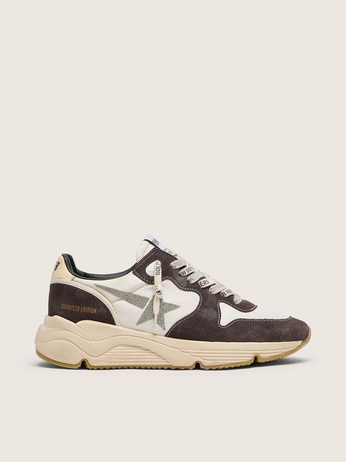 9065785e670383a5f3d99d1202ea3a1898148d27c5c8d2da0c70fdff910b3eb5 Women's Running Sole in nappa and brown suede with a Swarovski crystal star - Image 1