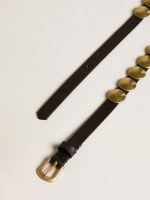 Black Trinidad belt in washed leather with gold studs - Image 2