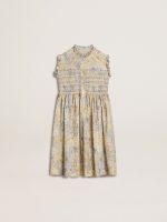 Girls' cotton midi dress with multicolor floral print