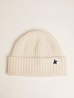 White wool beanie with black star